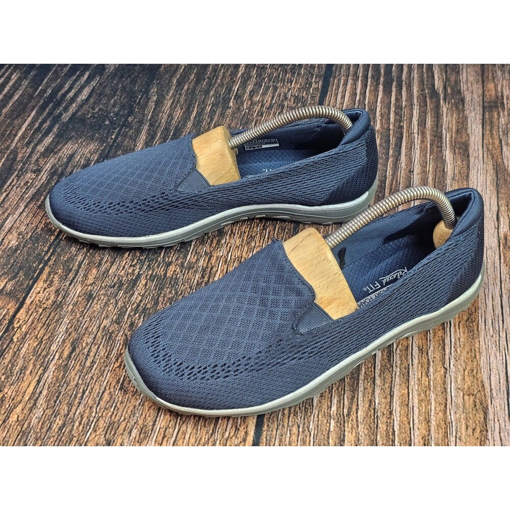 Skechers Slip RF Reggae Fest Willows Shoe Navy Blue Memory Foam Women US 8 EU 38